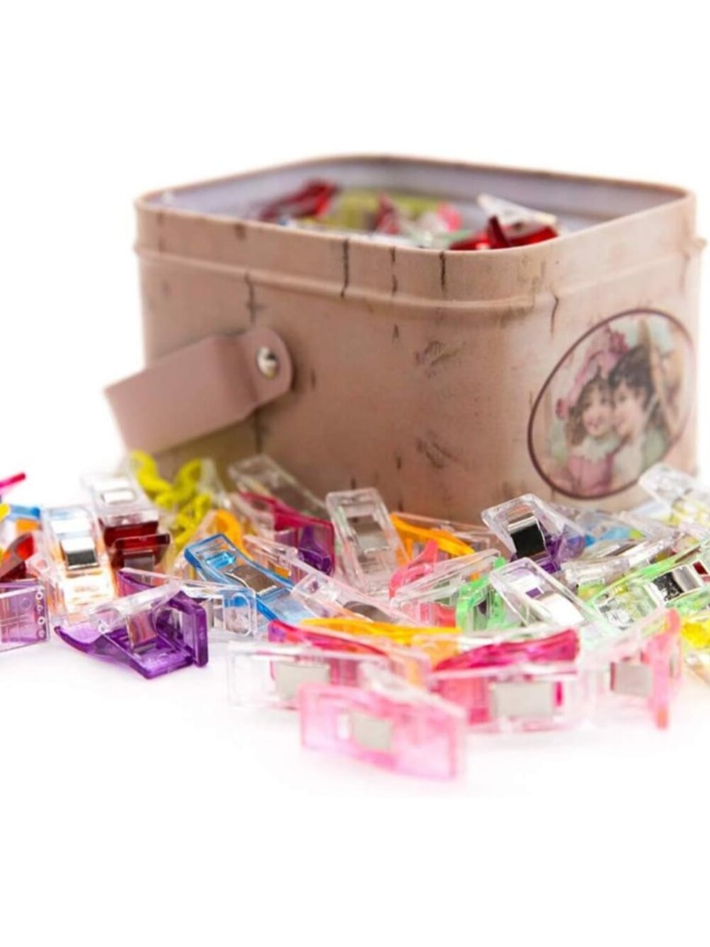 100 Pack Multipurpose Sewing Clips for Quilting and Crafts with Tin Box, Assorte
